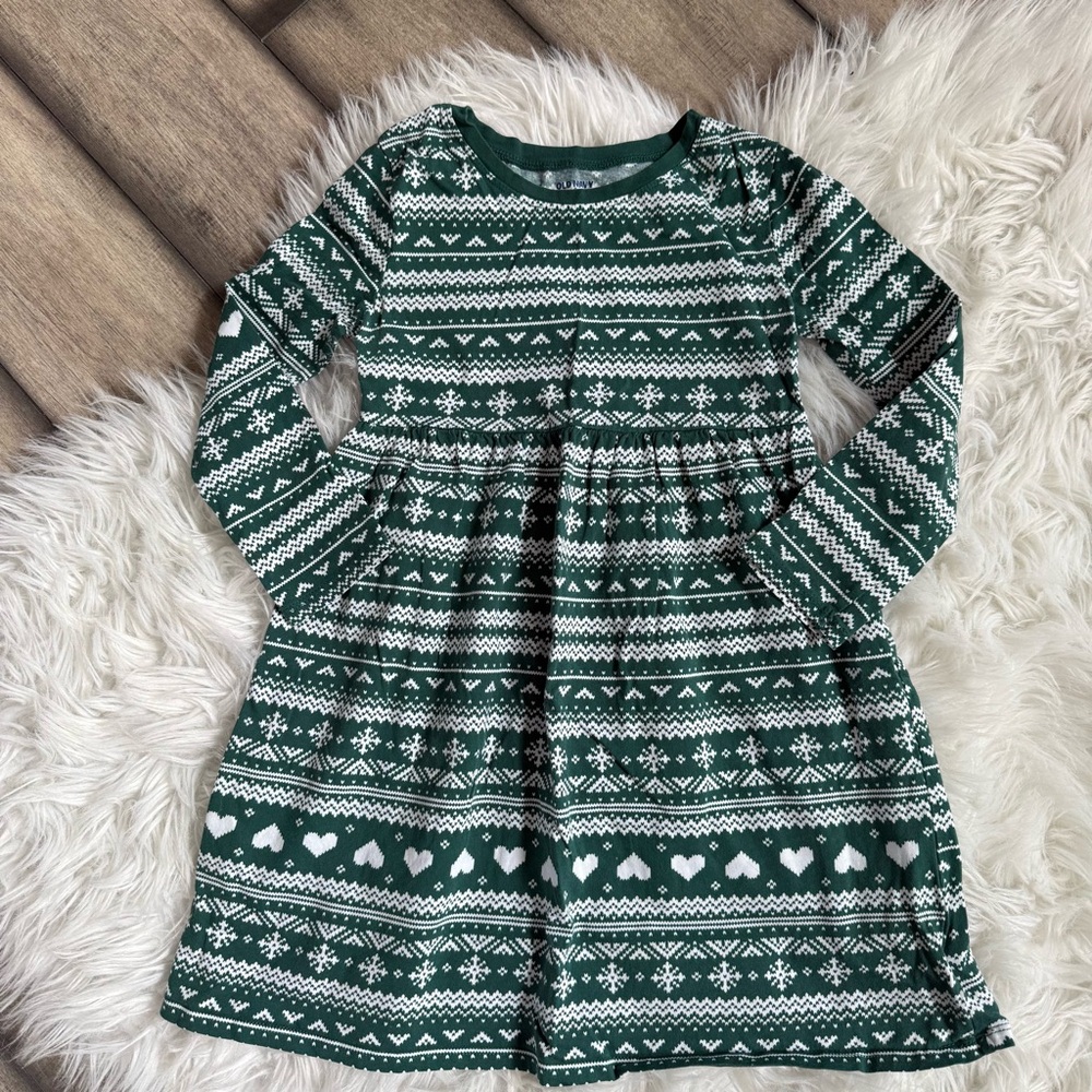 Old Navy Green and White Casual Fairaisle Dress